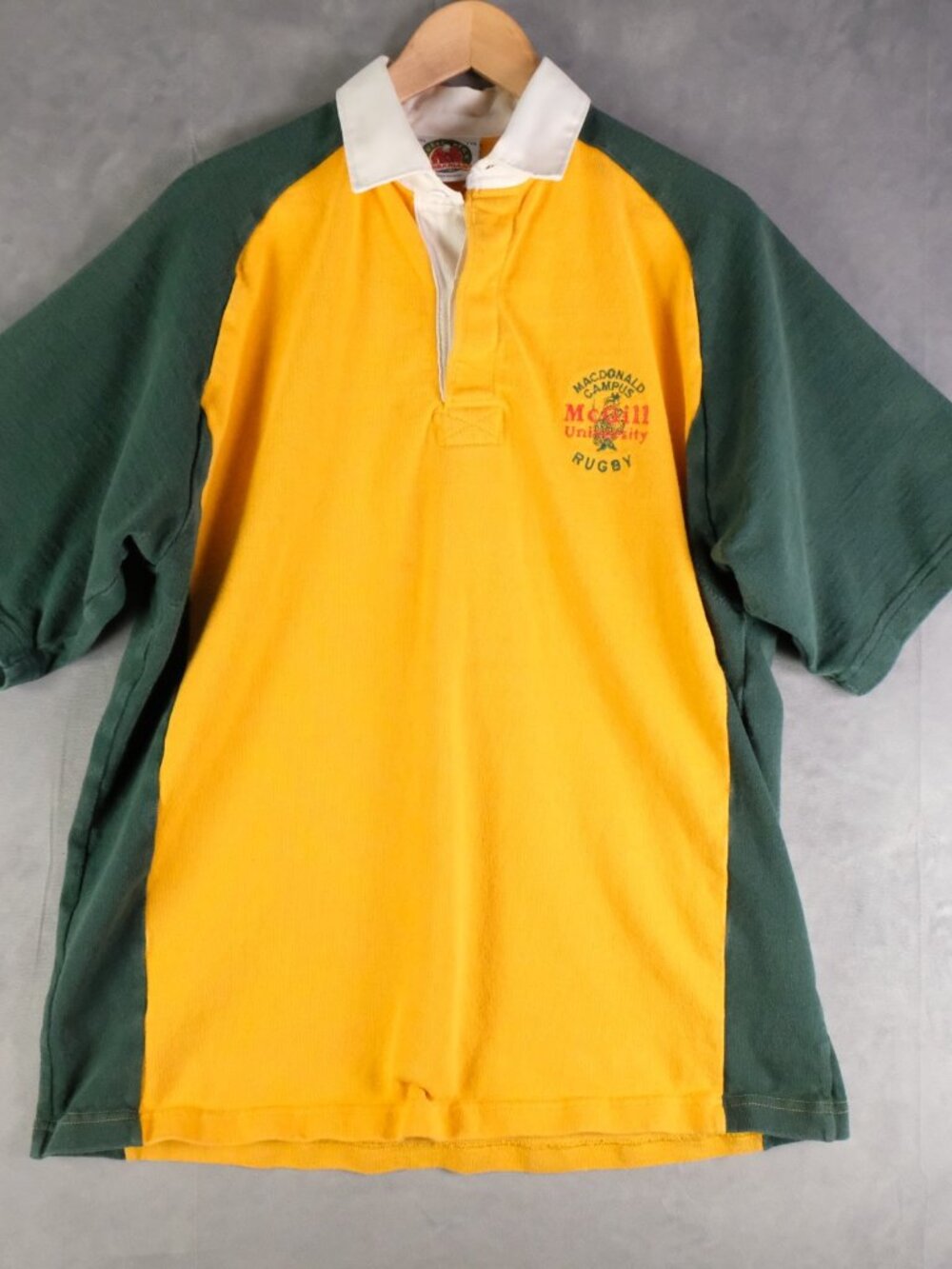 Barbarian Rugby Polo Mens Xxl 2Xl Yellow Green Raglan Heavyweight Knit  McGill